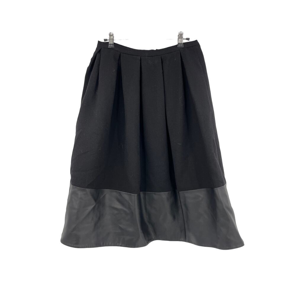 Christopher Kane Midi Skirt Womens 8 Leather Hem Flared Black Wool Pleated
